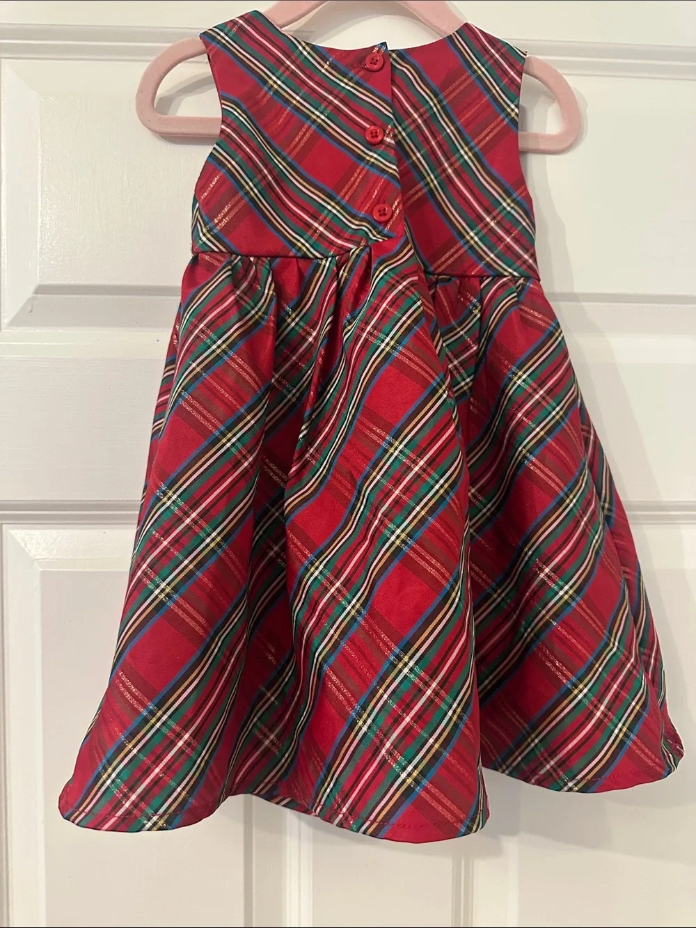 Blueberi Boulevard Red Plaid Dress with Gold Waistband